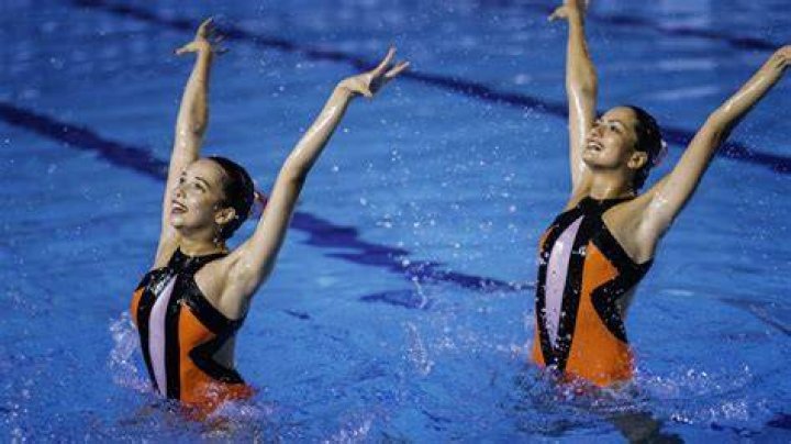 Can you touch the bottom of the pool in synchronized swimming?