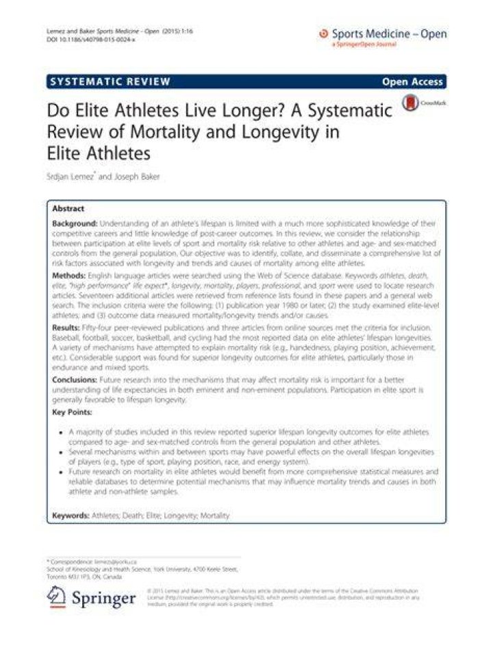 Do athletes live longer than normal?