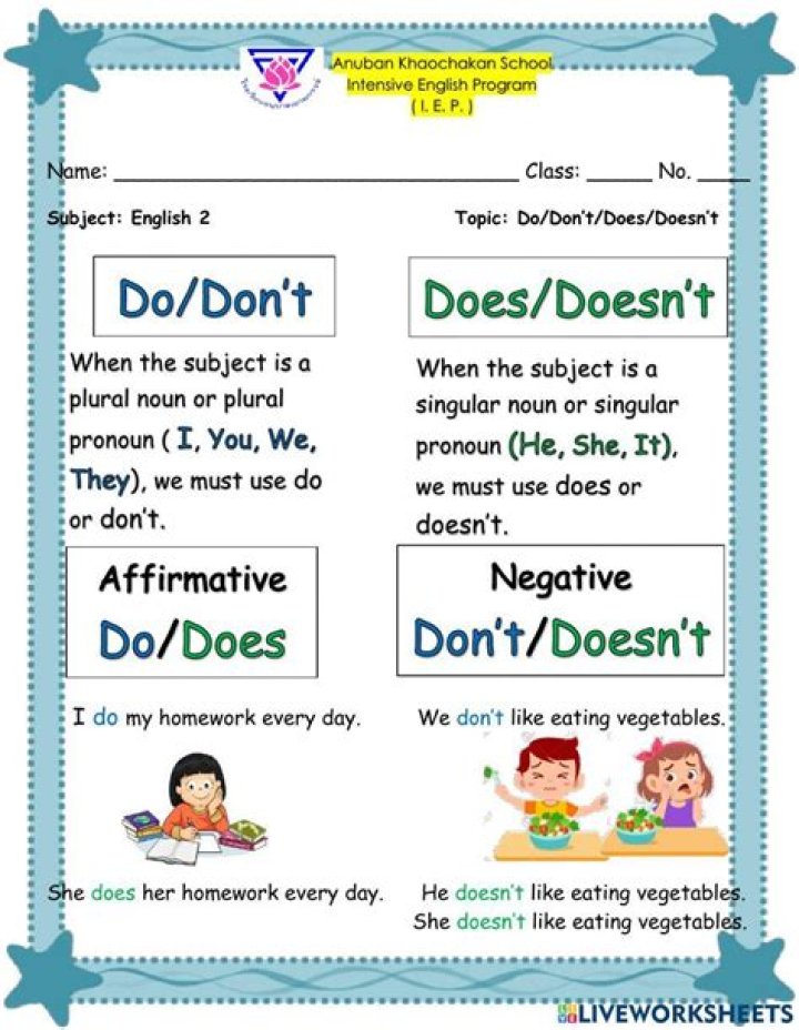 Does and doesn't sentences?