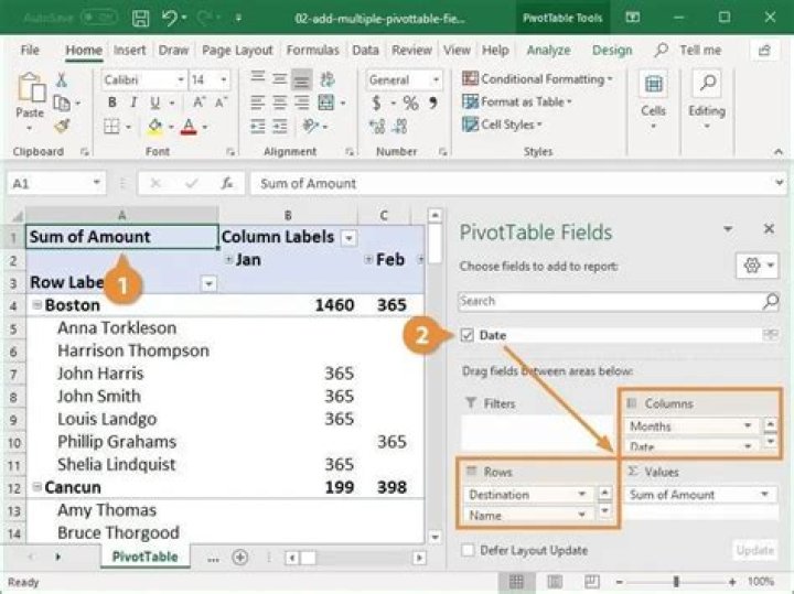 How do I add data to a pivot table column?