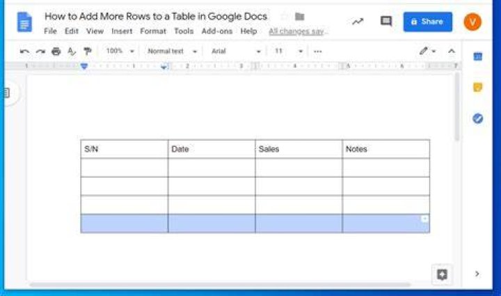 How do I add more rows to a table in Google Docs?