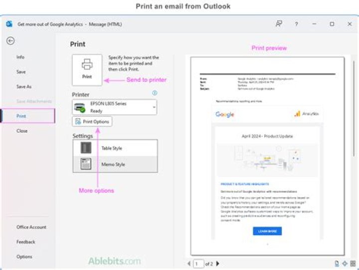 How do I print an email from iCloud email?