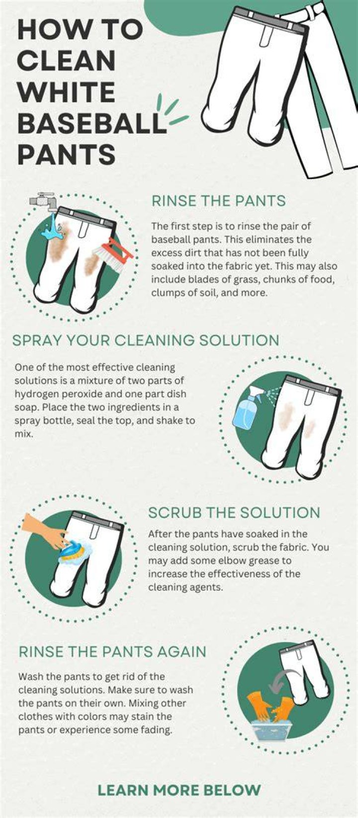 How do you get dirt out of white baseball pants?