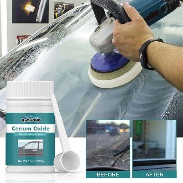 How does cerium oxide remove scratches from glass?