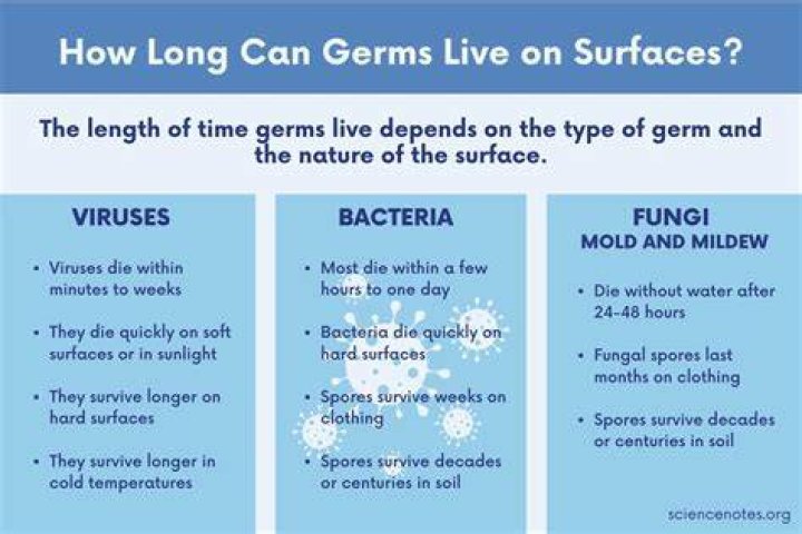 How long does Staph bacteria live on a surface?