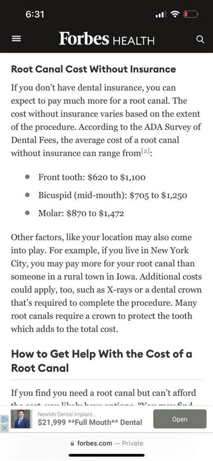How much does a root canal cost in the US?