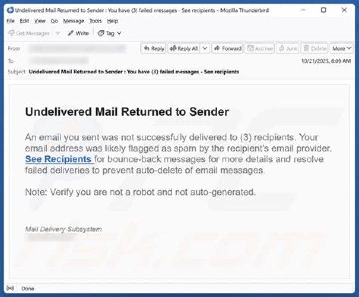 Is Refused mail returned to sender?