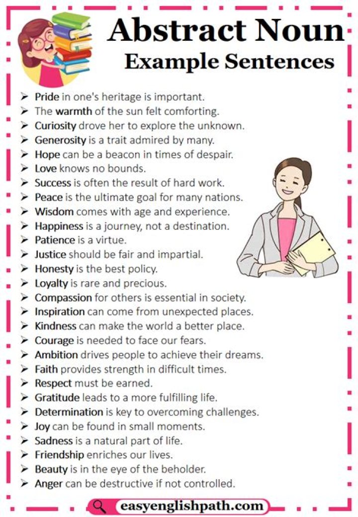 What are 10 examples of abstract nouns?