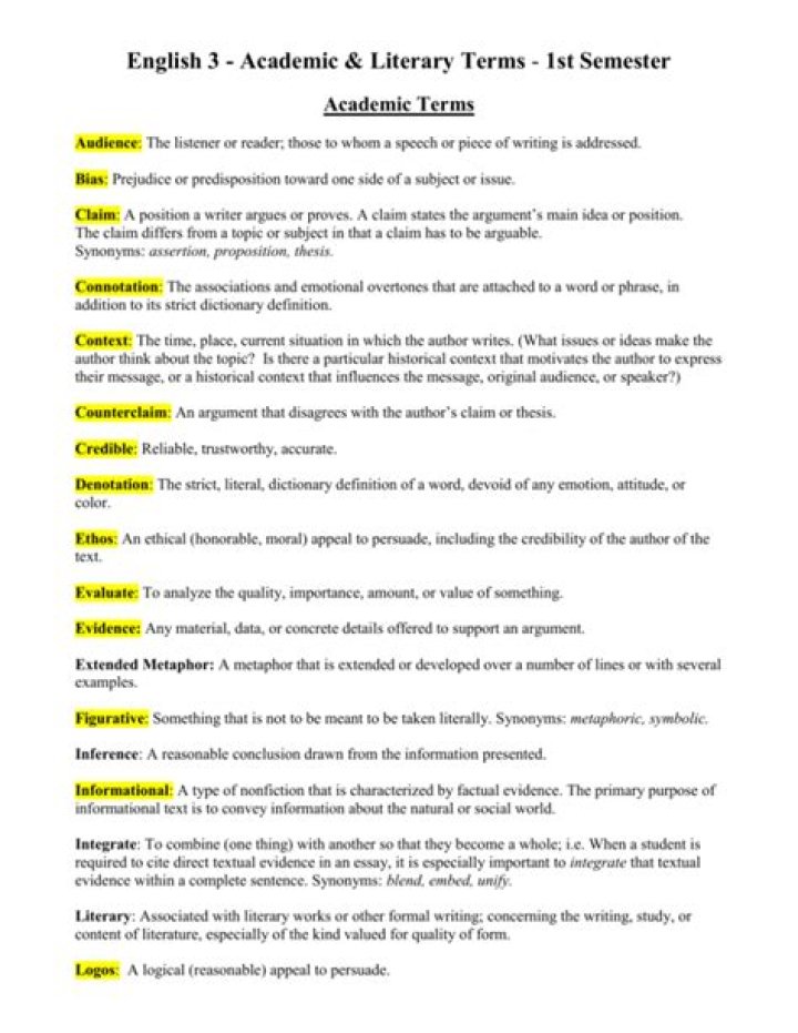 What does terminology mean in English literature?