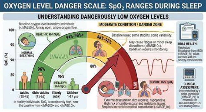 What is a dangerously low oxygen level while sleeping?