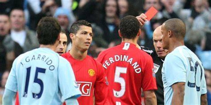 Who received the first red card in England?